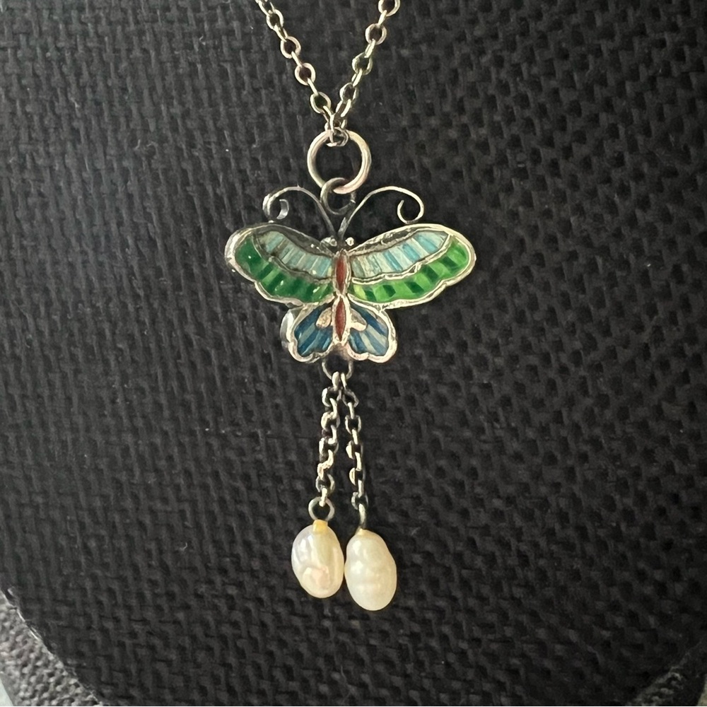 Vintage Enamel Butterfly Necklace